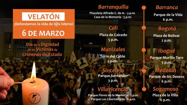 127 organizaciones convocamos Velatón por la vida y la paz: No más asesinatos de líderes sociales