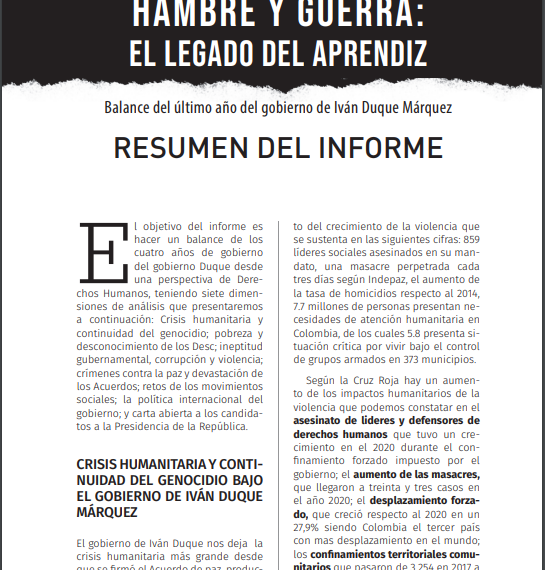 Resumen Ejecutivo – Hambre y guerra: el legado de Duque en materia de Derechos Humanos
