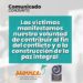 Las víctimas manifestamos nuestra voluntad de contribuir al fin del conflicto y a la construcción de la paz integral 