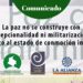 La paz no se construye con excepcionalidad ni militarización: rechazo al estado de conmoción interior